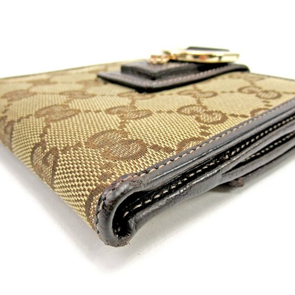 GUCCI W Hook Wallet GG Pattern Beige Canvas ?~ Leather Authentic Used G1469 - Picture 2 of 7